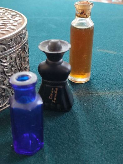 Vintage chased jewellery box and bottles