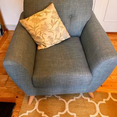 Pair of teal upholstered armchairs