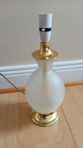 Vintage frosted glass table lamp featuring etched rose motif  height 37cm