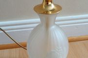 Vintage frosted glass table lamp featuring etched rose motif  height 37cm