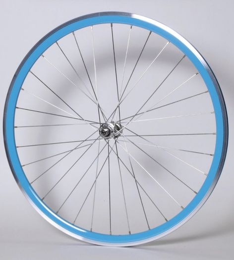 Sky Blue Bicycle Wheelset - Fixie/Singlespeed/FixedGear/Track Bike (FlipFlop Rear Hub) Sealed Bearings - Massive Discount Sale due to Cosmetic Flaws - Light Blue Rims with Silver Spokes and Hubs