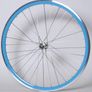 Sky Blue Bicycle Wheelset - Fixie/Singlespeed/FixedGear/Track Bike (FlipFlop Rear Hub) Sealed Bearings - Massive Discount Sale due to Cosmetic Flaws - Light Blue Rims with Silver Spokes and Hubs Image 3
