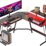 Corner Gaming Computer Desk - 128 x 128 cm L-Shaped Table with LED Ribbon and Screen Stand, Headset Hook for Study, Play, Work, Bedroom, Home, Living Room (FREE SHIPPING) Image 2
