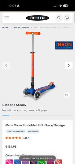 New - unopened - Maxi Micro Scooter -  Foldable LED: Navy/Orange