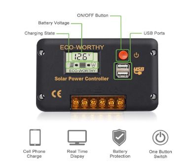 120W, 12V Solar Panel Kit with 20 A Solar Charge Controller and 5 m Solar Cable and Z Mounts for RV Boat Motor-home