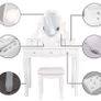 Cosmetic Dressing Table with Light Up Dressing with Mirror and Light Bulbs And Stool White Image 8
