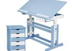 Height Adjustable set of children's desk and roller container with side shelf