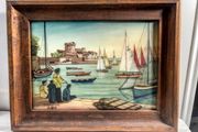 Unique maritime painting on glass