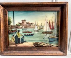 Unique maritime painting on glass