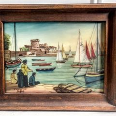 Unique maritime painting on glass