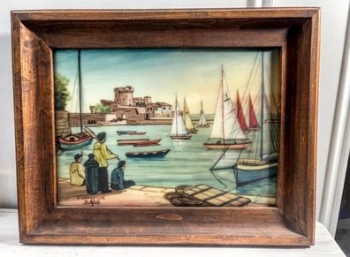 Unique maritime painting on glass