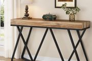 140cm Console Table, Rustic Wood &amp; Metal Sofa Table, Industrial Entryway Table with X-Frame Base, Hallway &amp; Living Room Furniture