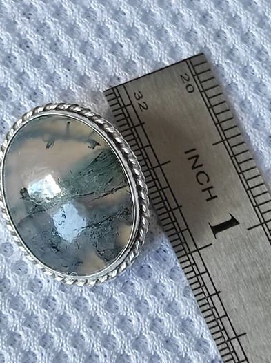 Vintage sterling silver moss agate brooch