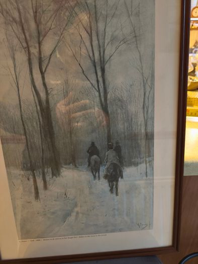 Framed print of Riders in the Snow in the Haagse Bos Anton Mauve (mentioned on object), 1880
