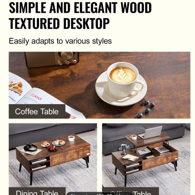 Lift-Top Coffee Table with Hidden Storage