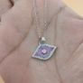 25 Sterling Silver Evil Eye Pendant Necklace with Purple & White CZ Stones Protective Charm Jewelry Image 7