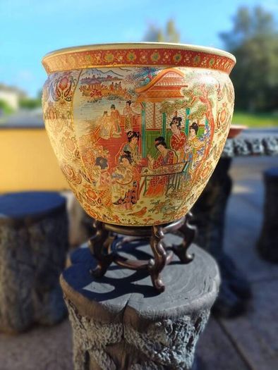 1970s Large Chinese Porcelain Fishbowl/ Planter
