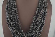 Vintage African Style White Stripe 10mm - 10.9mm Glass Beads necklace Strand