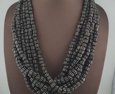 Vintage African Style White Stripe 10mm - 10.9mm Glass Beads necklace Strand