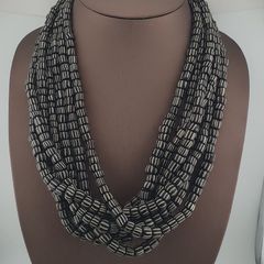 Vintage African Style White Stripe 10mm - 10.9mm Glass Beads necklace Strand