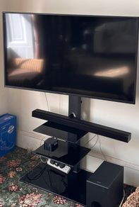 SHARP 50" smart TV, floor TV stand, SONY sound bar
