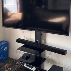 SHARP 50" smart TV, floor TV stand, SONY sound bar
