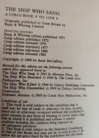 A collection of  7 Anne McCaffrey Books
