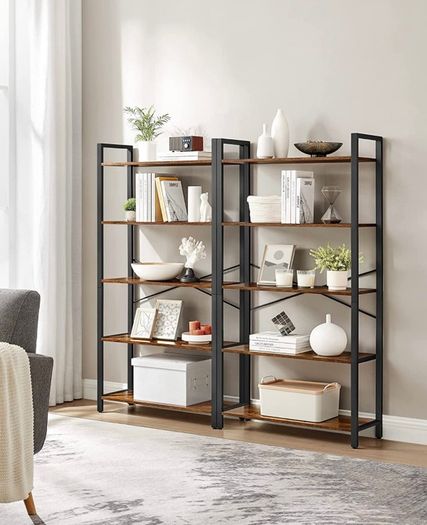 5-Tier Bookshelf, Tall Bookcase, Shelving Unit, Standing Display Storage Rack with Steel Frame, for Living Room, Office, Study, Industrial Style, Rustic Brown and Black (FREE POSTAGE)