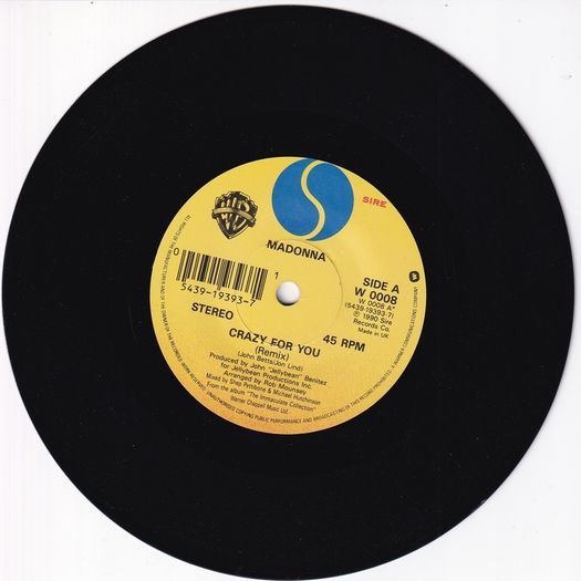 Madonna Crazy For You (remix) 1990 Uk Pressing Sire Records 45rpm