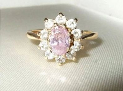 Vintage 9k Gold Hallmarked Pink/White Cluster