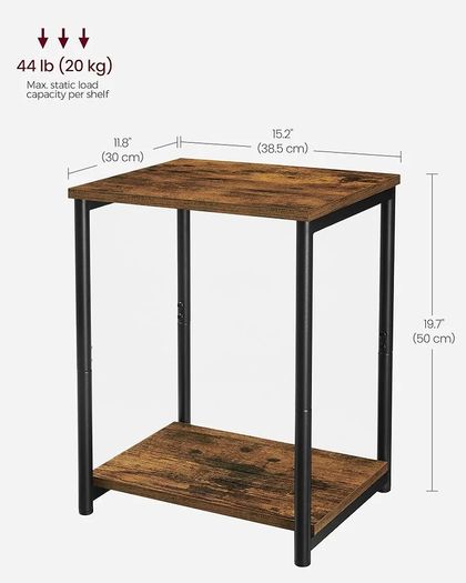 Set of 2 Side Tables, 2-Tier Sofa Side Tables, Bedside Tables with Steel Frames, for Living Room, Bedroom, Home Office, Industrial Style, Rustic Brown and Black