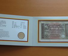 Third Reich Germany WW2 | 20 Reichsmark RARE banknote 1940 - 1945 | 2 Mark Coin in China friendship collectors set