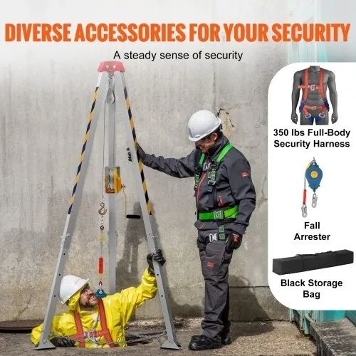 Confined Space Tripod Kit, 544 kg Winch, Confined Space Tripod 2.13 m Legs and 30 m Cable, Confined Space Rescue Tripod 10 m Fall Protection