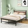 Double Bed Frame,Metal Platform Bed 135x190 cm,Brown No Box Spring Needed,Steel Slats Mattress Base,with Wood Storage Headboard,Noise Free,Black Double Bed Frame,Easy Assembly Image 6