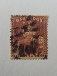 BRITISH COMMONWEALTH BARBADOS 1873 3p claret with postal mark - great perforations.
