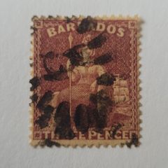 BRITISH COMMONWEALTH BARBADOS 1873 3p claret with postal mark - great perforations.