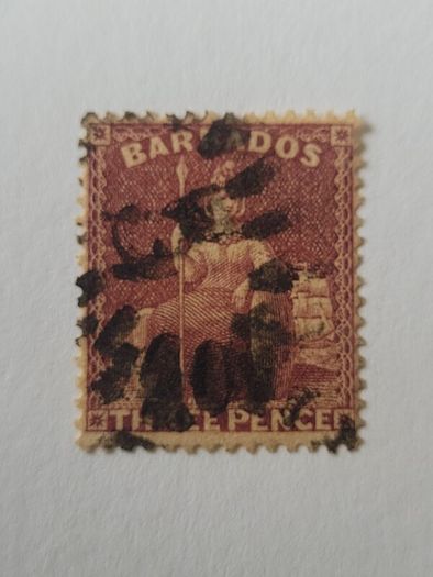 BRITISH COMMONWEALTH BARBADOS 1873 3p claret with postal mark - great perforations.