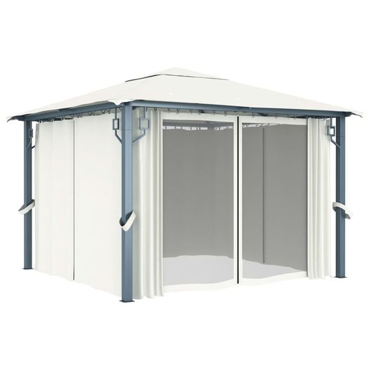 Gazebo with Curtain and String Lights 300x300 cm Cream Aluminium