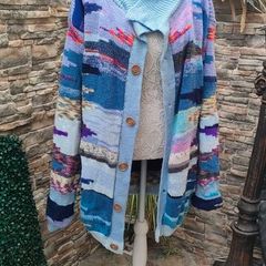 Handknit multicolor cardigan Medium Large