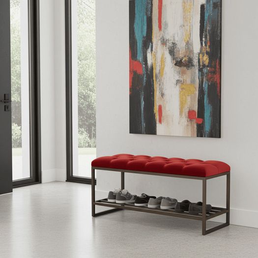 Teal Velvet Upholstered Bench / Shoe Rack