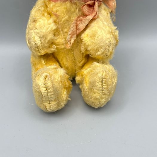 Vintage Teddy Bear - Jointed - Glass Eyes with Ribbon - 14cm