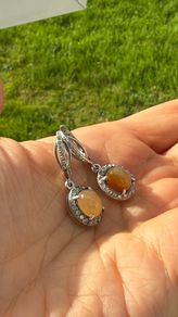 925 Silver Earrings with Amber-Tone Stones