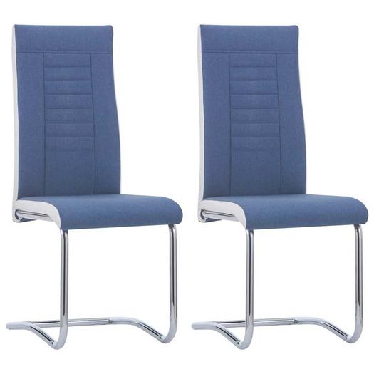 Cantilever Dining Chairs 2 pcs Blue Fabric
