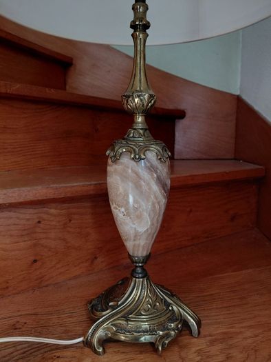 Antique French Brass and Onyx Marble Beautiful Table Lamp Circa 1950s