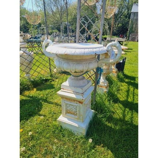 Pair of Cast Iron Urns on Pedestals H397