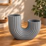 3D Printed U-Shaped Vase, Ash Grey, Modern and Minimalist Ribbed Home Decor Image 2