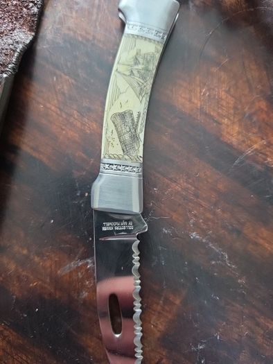 Myerchin Scrimshaw Rigging / Sailing Knife - Bone Handle - Unused + Leather Sheath