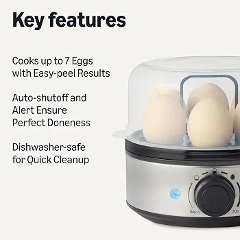 Basics Electric Egg Cooker, Boiler and Poacher, 7-Egg Capacity, BPA Free, Black