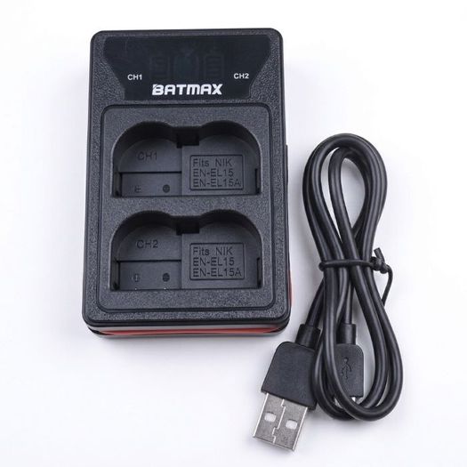Batmax LED Display Smart USB Dual Charger for Nikon EN-EL15  EN-EL15A Batteries