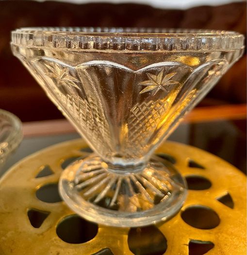 1950s Art Deco Vintage Pressed Glass Dishes Footed Set Of 6 1950